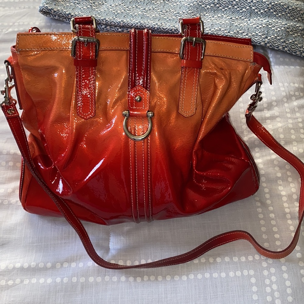 Cavalcanti ombré red patent satchel